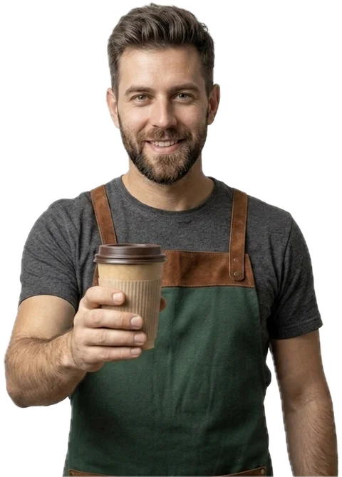 Barista con la página web de su negocio alojada en el hosting de Hostkolpix en Colombia
